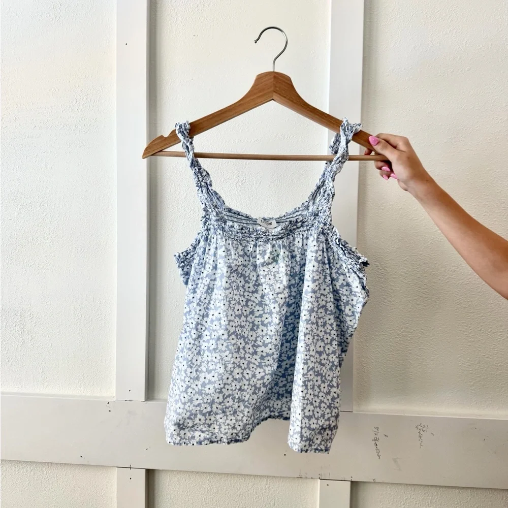 J Crew Blue Floral Smocked Strap Tank Top - Women